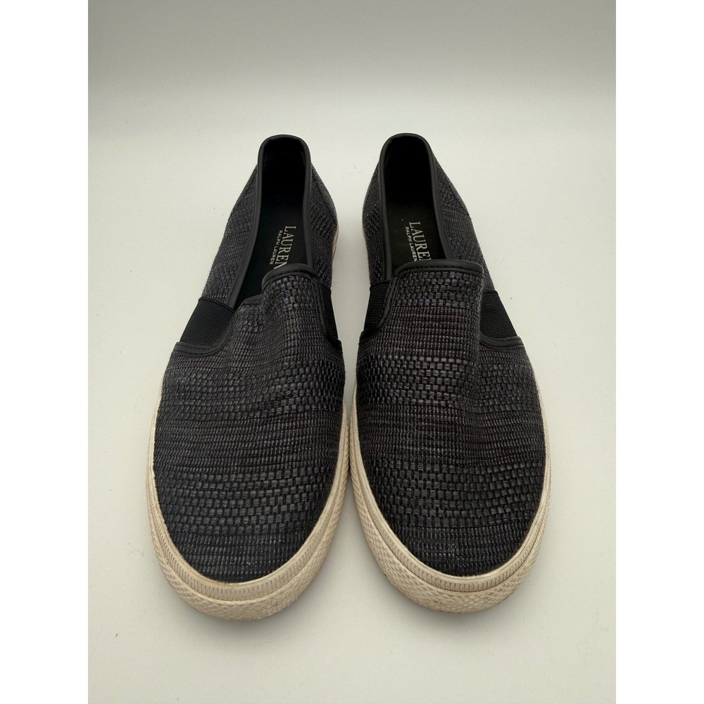 Lauren Ralph Lauren Jinny Black Woven Slip On Sneakers Shoes Women 7.5 RLL Logo - Picture 2 of 5